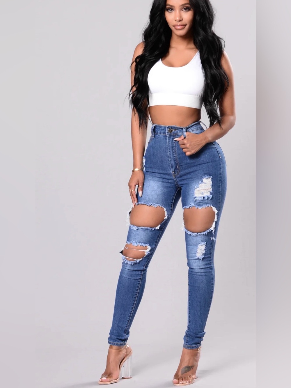 Fashion Nova High-Rise Ripped Skinny Jeans